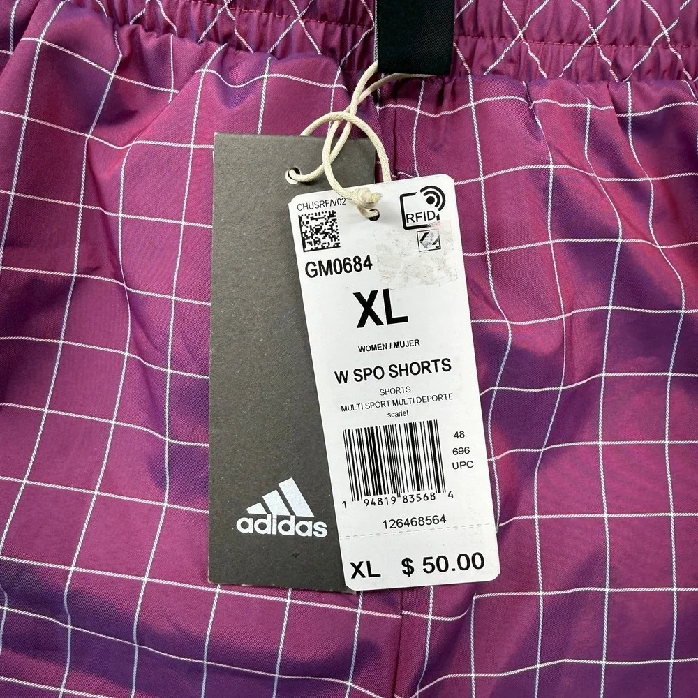 NWT Women's Adidas Prime Blue Purple Plaid Ripstop Athletic Sports Short Size XL